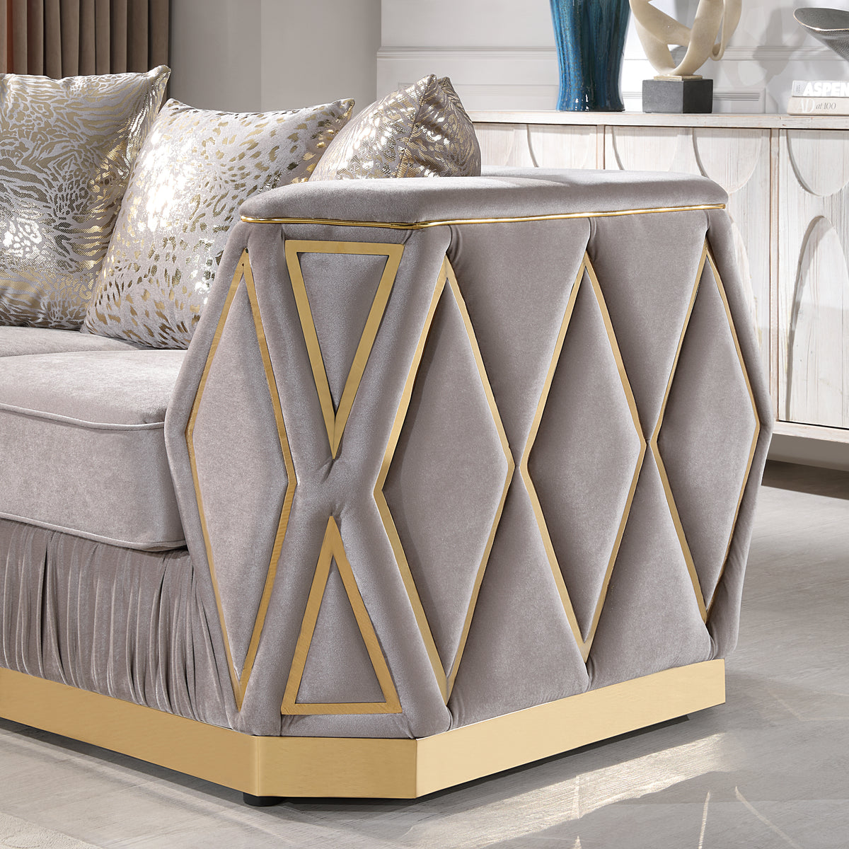 Cavalli taupe sofa or matching arm detail.