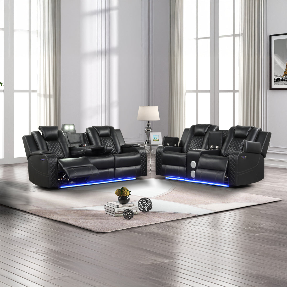 Benz Black 2-Piece Sofa and Loveseat Set. Includes one sofa and one loveseat.