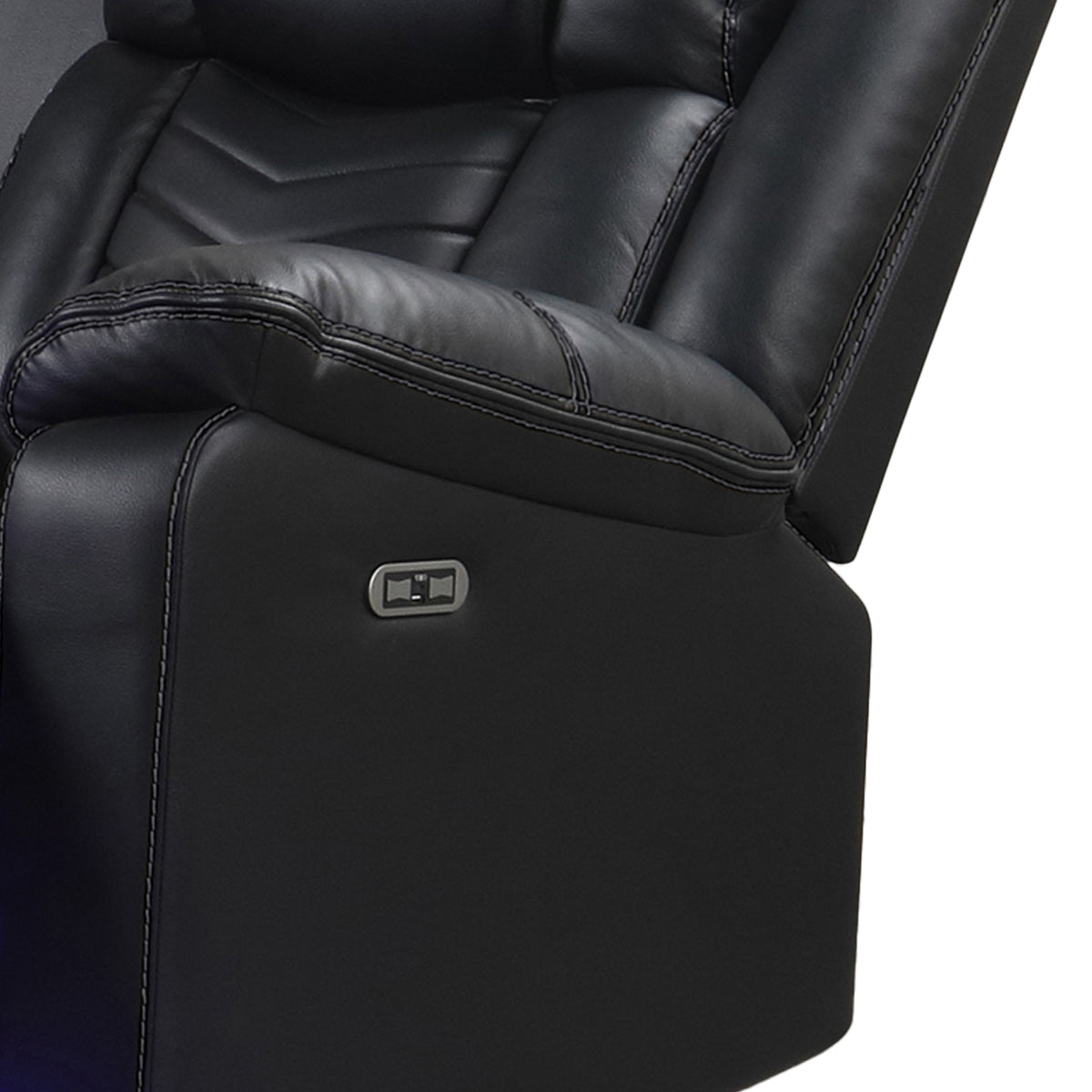 Challenger Black Sectional. Challenger black sectional upholstery, end-seat, or console detail; not a separate full-configuration hero. Additional product view.