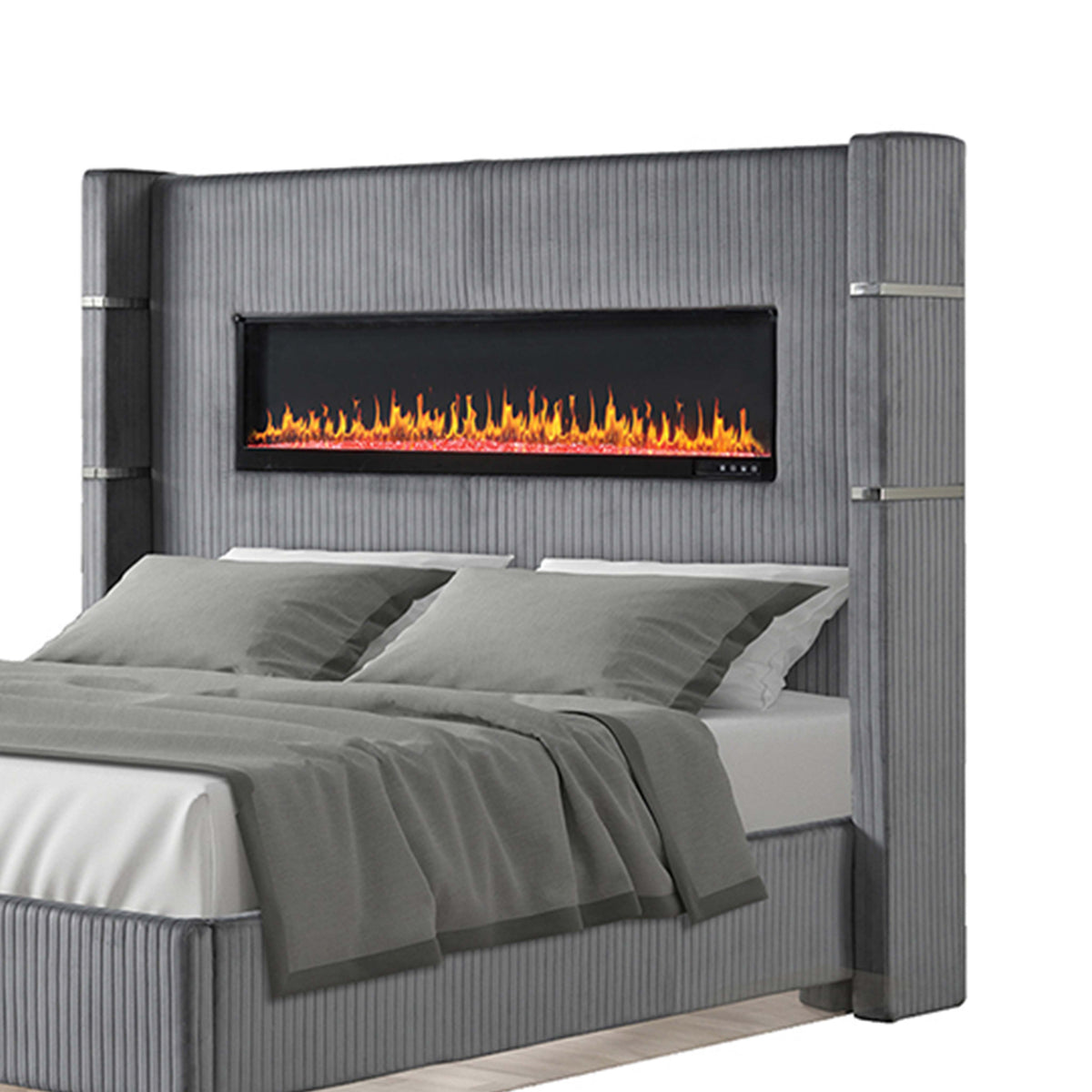 Lizelle Gray Bed - bed detail. Shared supplier photo; photographed size is not verified.