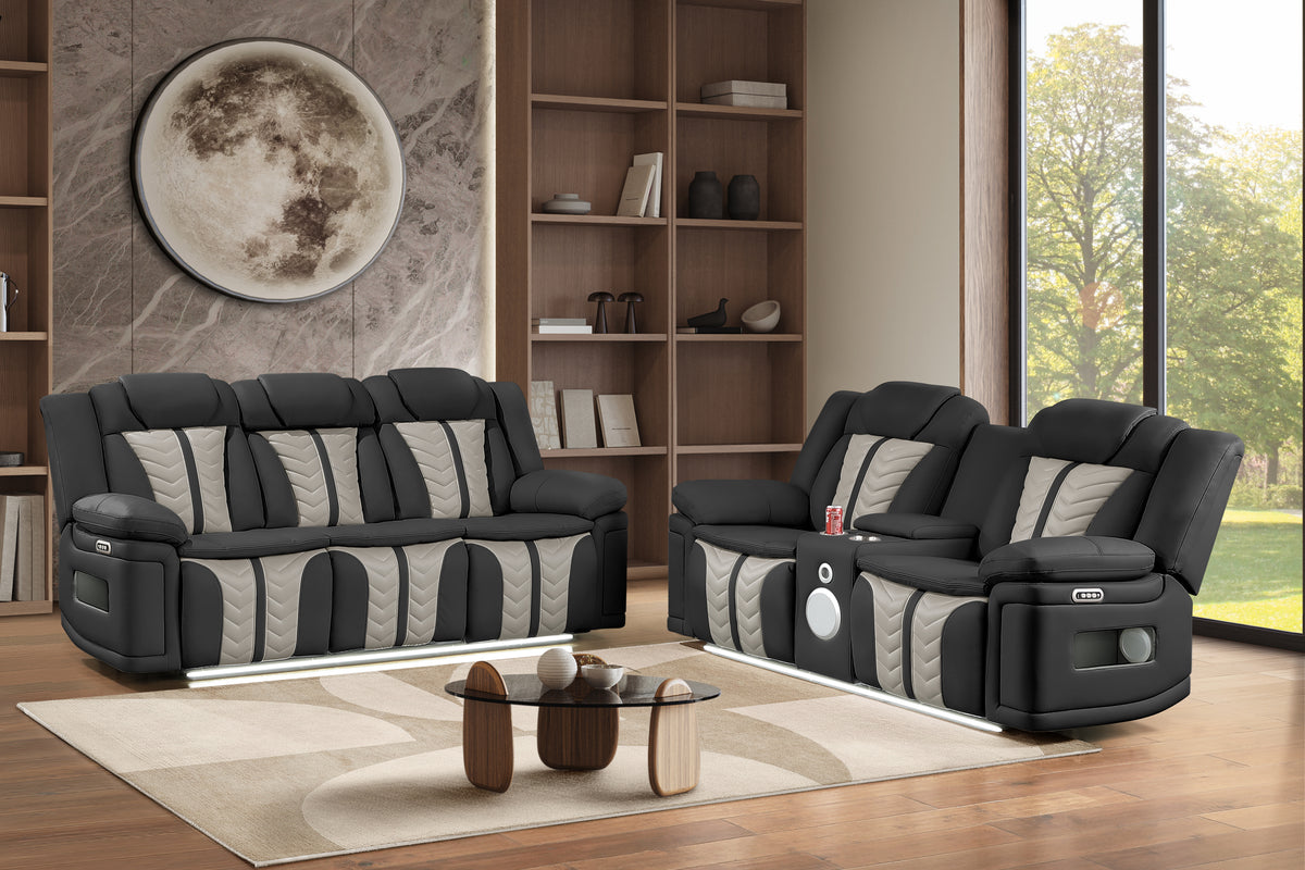 Cruiser Black and Gray 2-Piece Sofa and Loveseat Set. Includes one sofa and one loveseat.