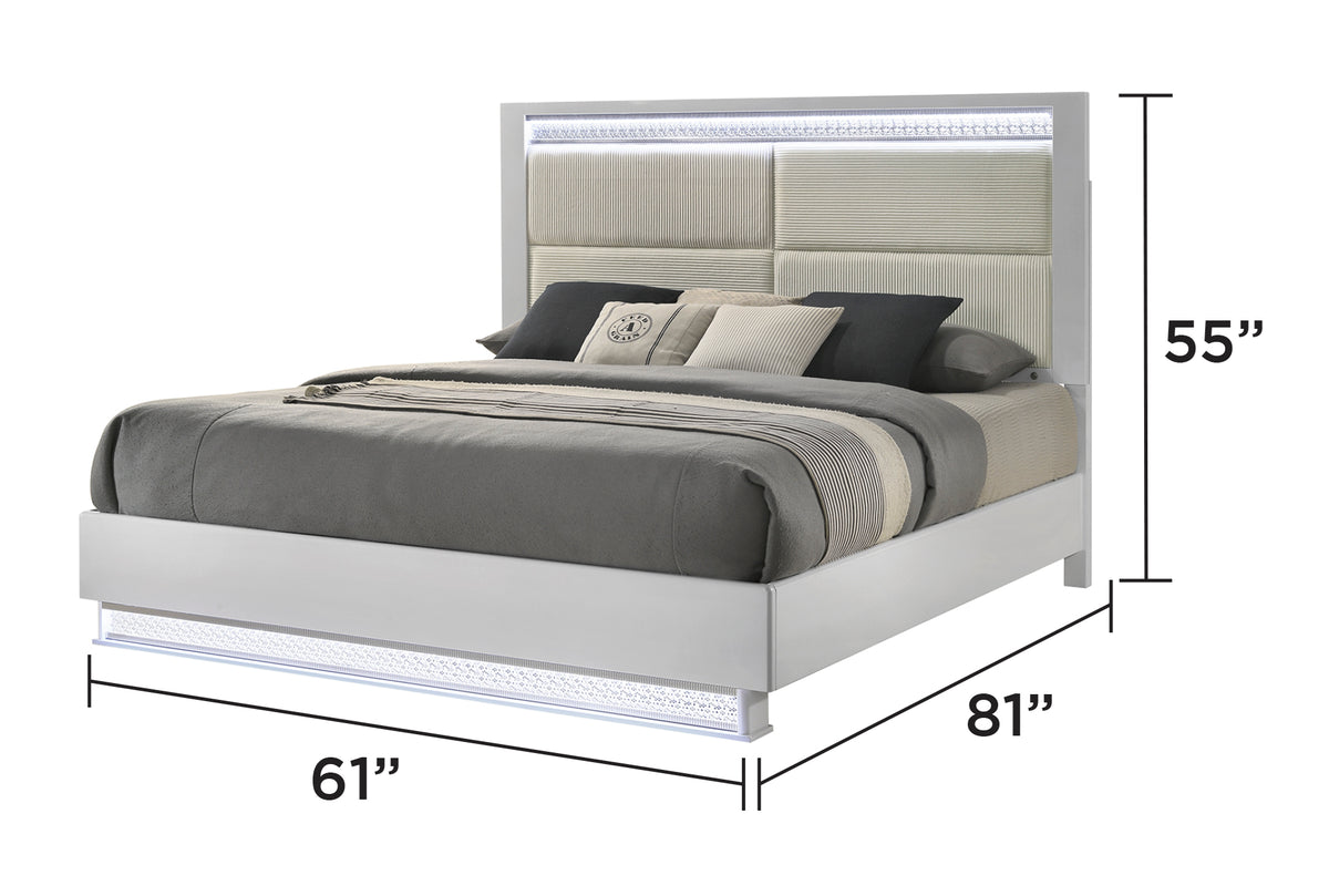 Glam White Bed - Queen bed dimension diagram; for Queen size only.