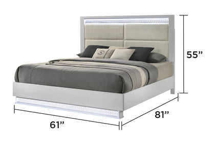 Glam White Bed - Queen bed dimension diagram; for Queen size only.