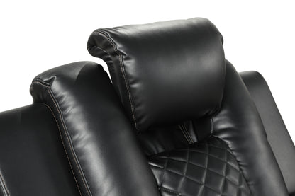 Benz Black Power Reclining Chair. Benz black chair control, storage, headrest, or lighting detail. Additional product view.