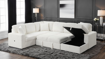 Grande Cream Sectional. Grande cream complete sectional with right chaise; open and closed views. Additional product view.