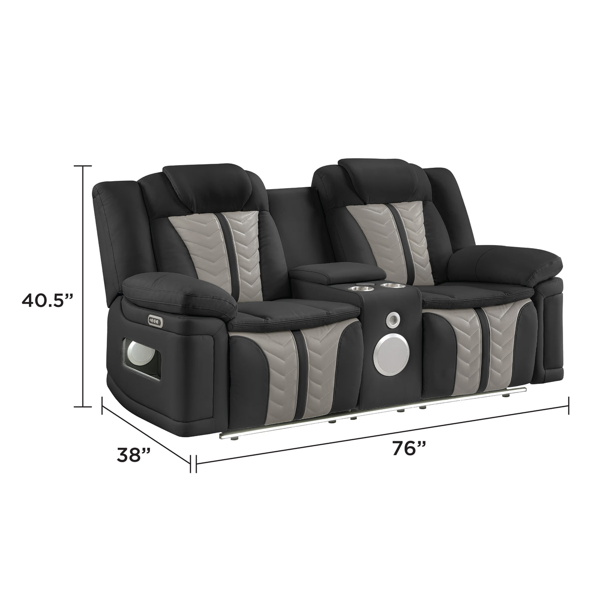 Cruiser Black and Gray black/gray loveseat - supplier dimension image.