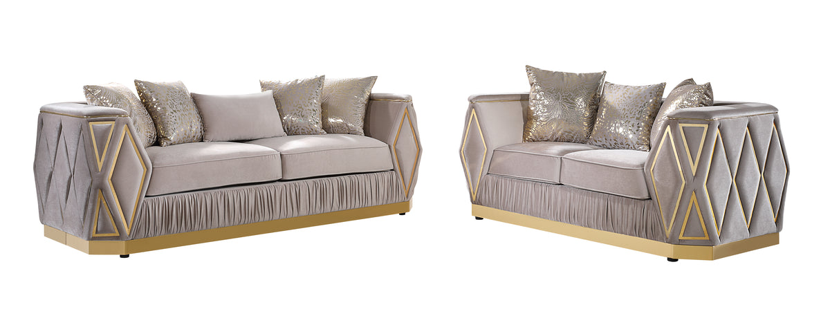 Cavalli Taupe 2-Piece Sofa and Loveseat Set. Cavalli taupe sofa and loveseat, exactly two pieces. Additional view of an included component.