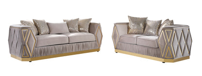 Cavalli Taupe 2-Piece Sofa and Loveseat Set. Cavalli taupe sofa and loveseat, exactly two pieces. Additional view of an included component.