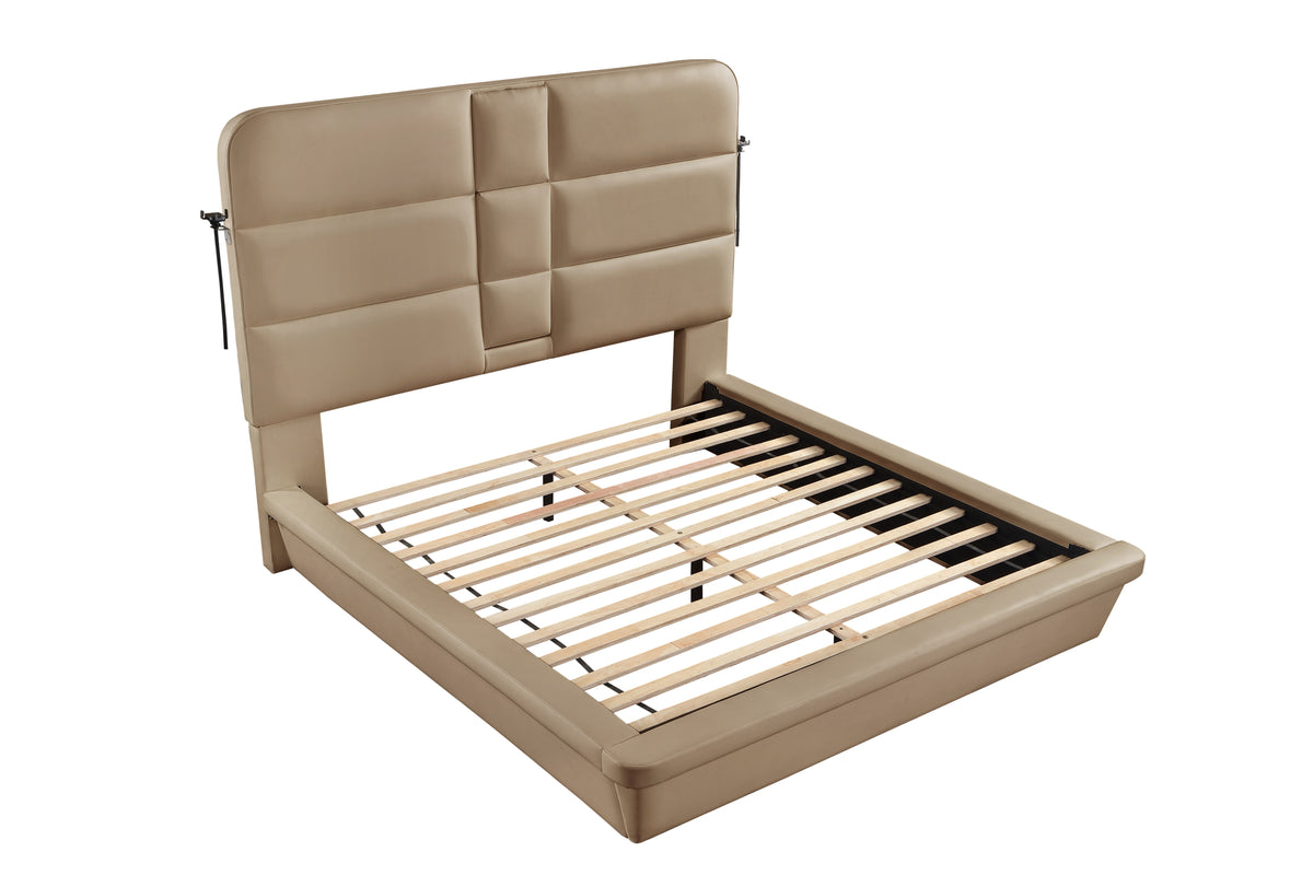 Futura Caramel Bed - bed detail. Shared supplier photo; photographed size is not verified.