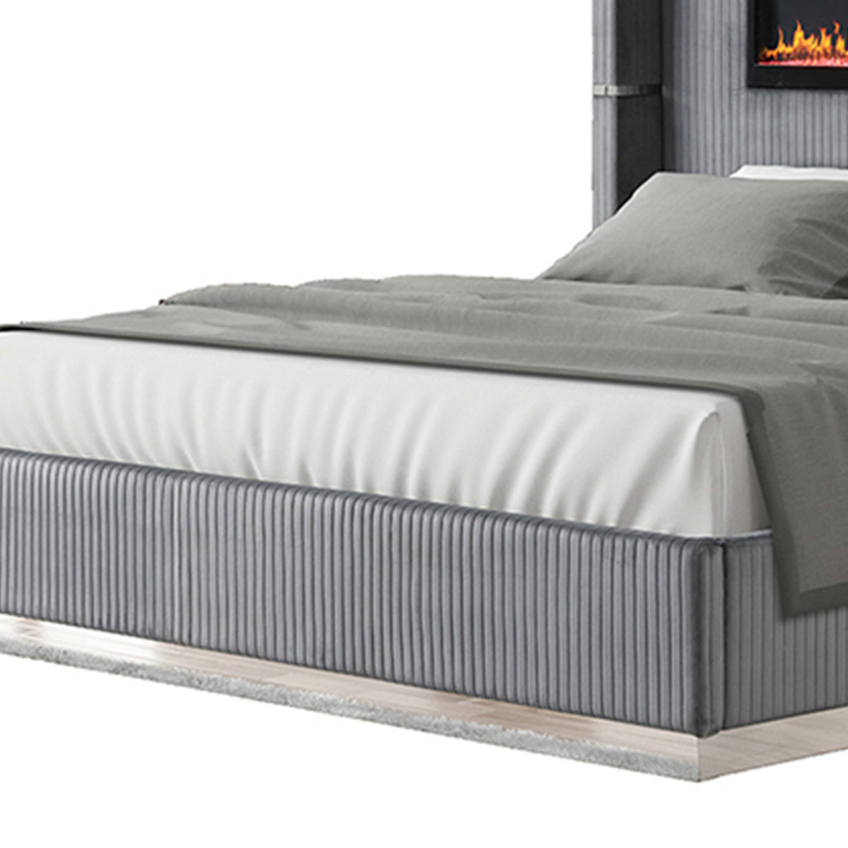 Lizelle Gray Bed - bed detail. Shared supplier photo; photographed size is not verified.