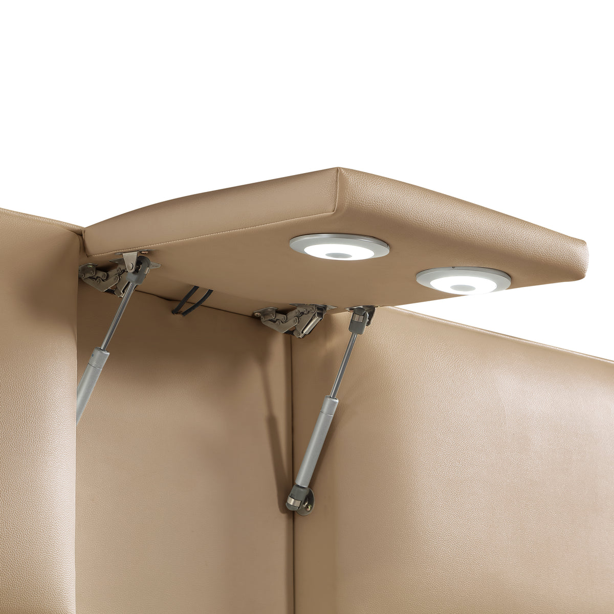 Futura Caramel Bed - bed detail. Shared supplier photo; photographed size is not verified.