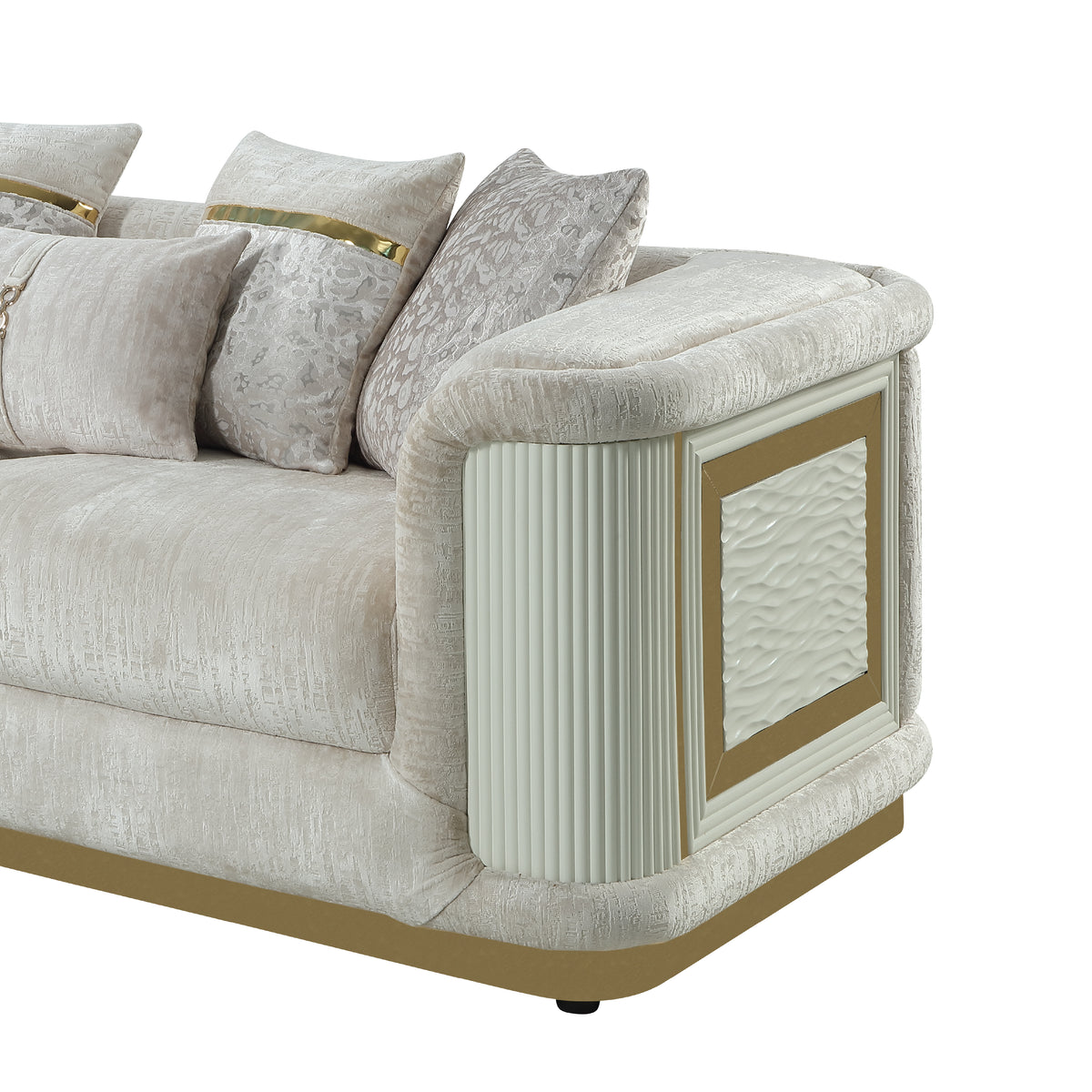 Bona beige seating upholstery and arm detail.