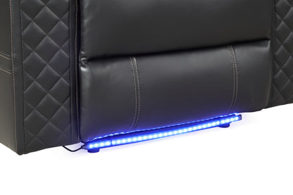 Benz Black Power Reclining Chair. Benz black chair control, storage, headrest, or lighting detail. Additional product view.