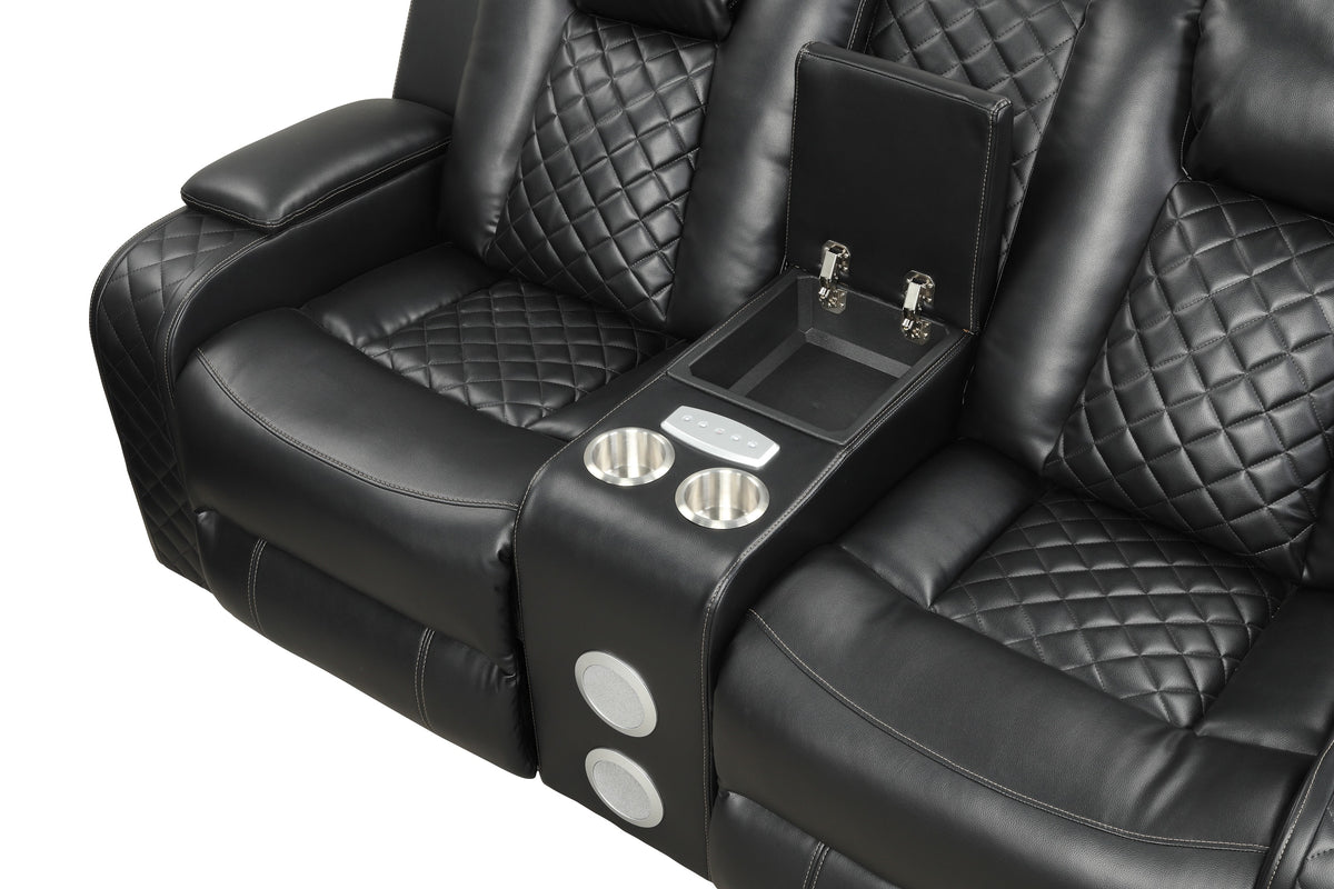 Benz black loveseat center console.