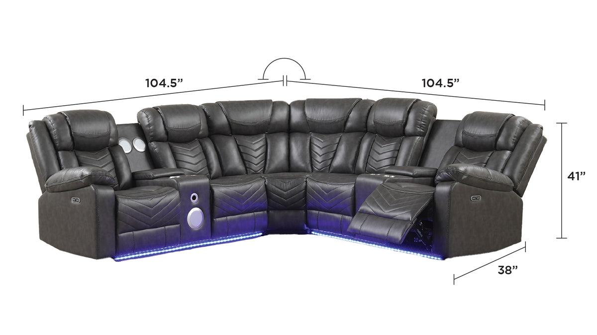 Challenger Gray complete sectional - supplier dimension image.