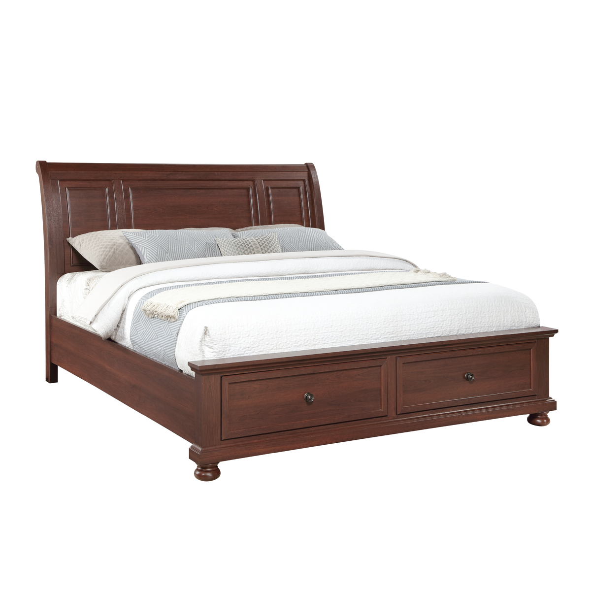 Boston Walnut Bed - bed-only view. Shared supplier photo; photographed size is not verified.