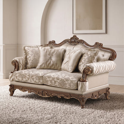 Lotus Beige and Walnut-Tone Loveseat pictured.