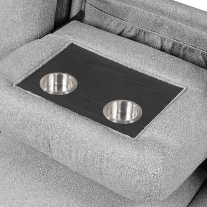 Cairo Gray Sectional. Cairo gray sectional chaise/storage/shelf/cupholder detail. Additional product view.