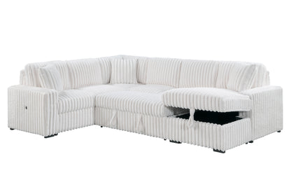 Grande Cream Sectional. Grande cream complete sectional with right chaise; open and closed views. Additional product view.