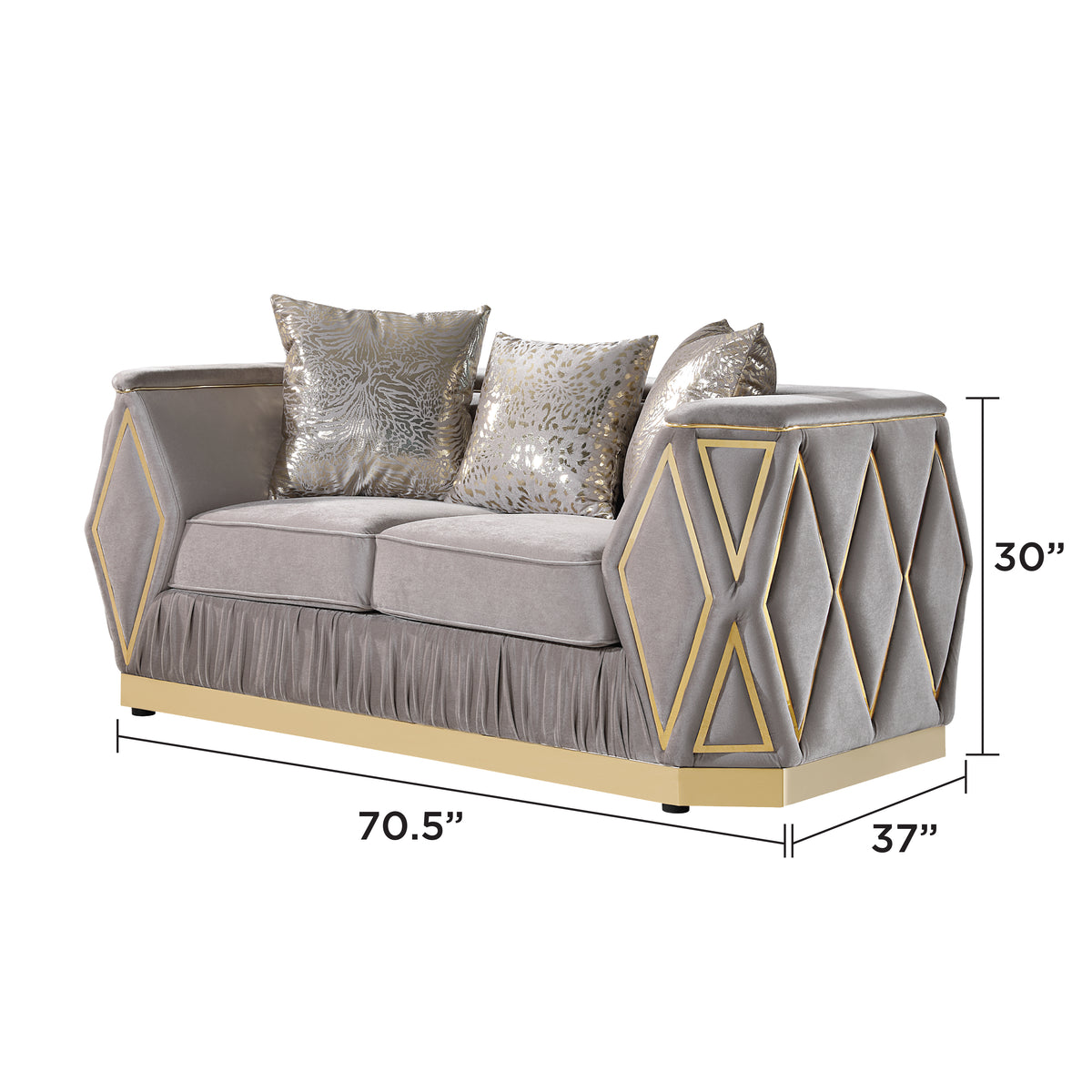 Cavalli Taupe loveseat - supplier dimension image.