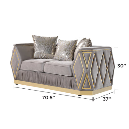Cavalli Taupe loveseat - supplier dimension image.