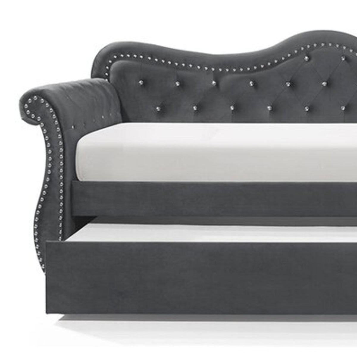 Abby Gray Daybed - bed detail. Shared supplier photo; photographed size is not verified.