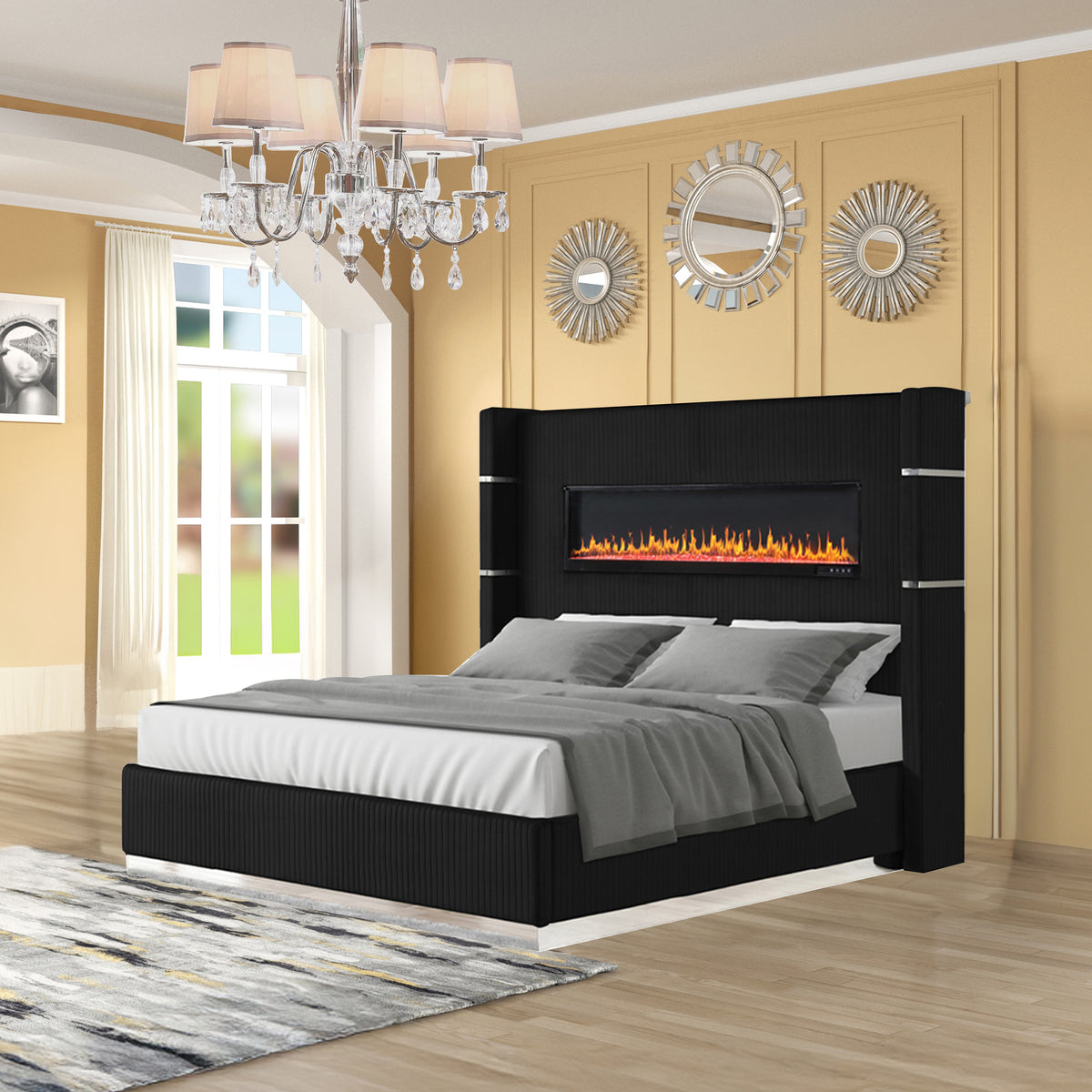 Lizelle Black Bed - bed detail. Shared supplier photo; photographed size is not verified.