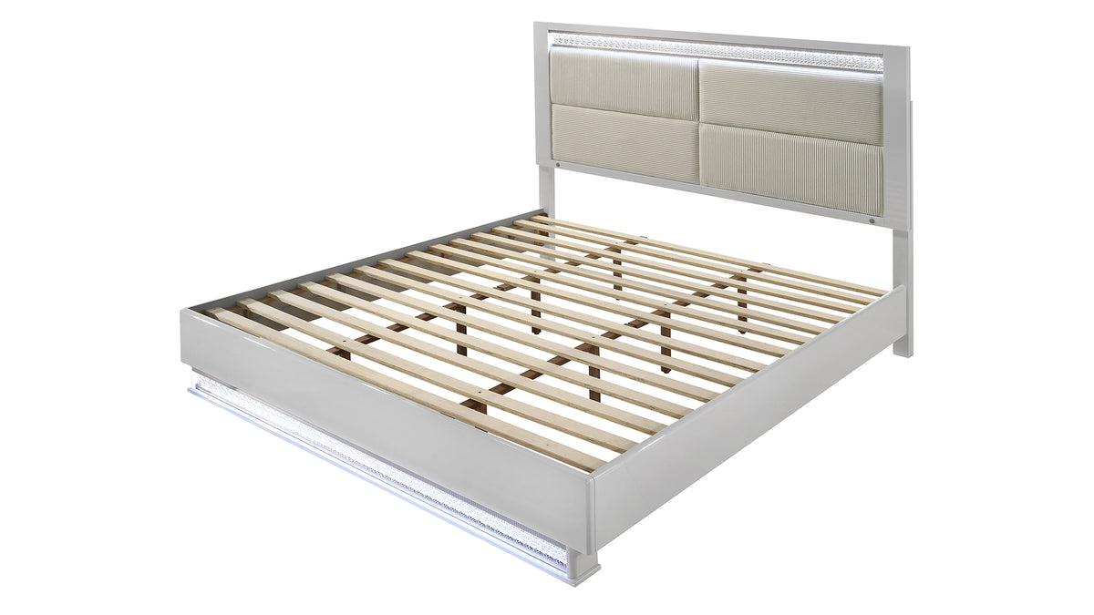 Glam White Bed - bed detail. Shared supplier photo; photographed size is not verified.