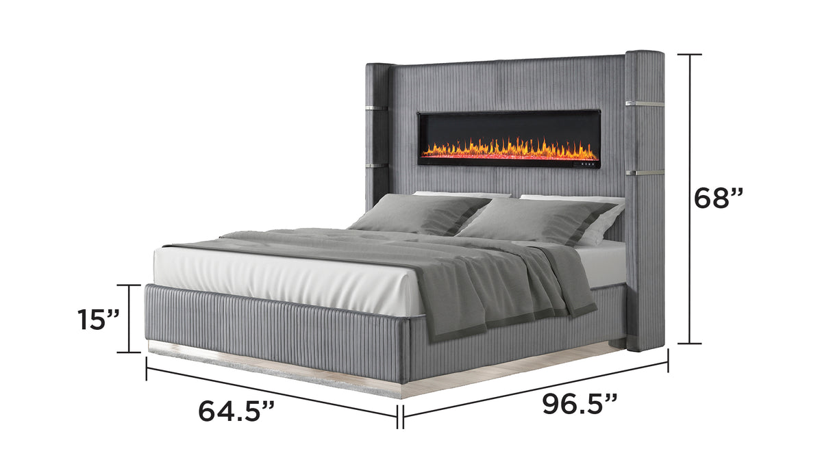Lizelle Gray Bed - Queen bed dimension diagram; for Queen size only.