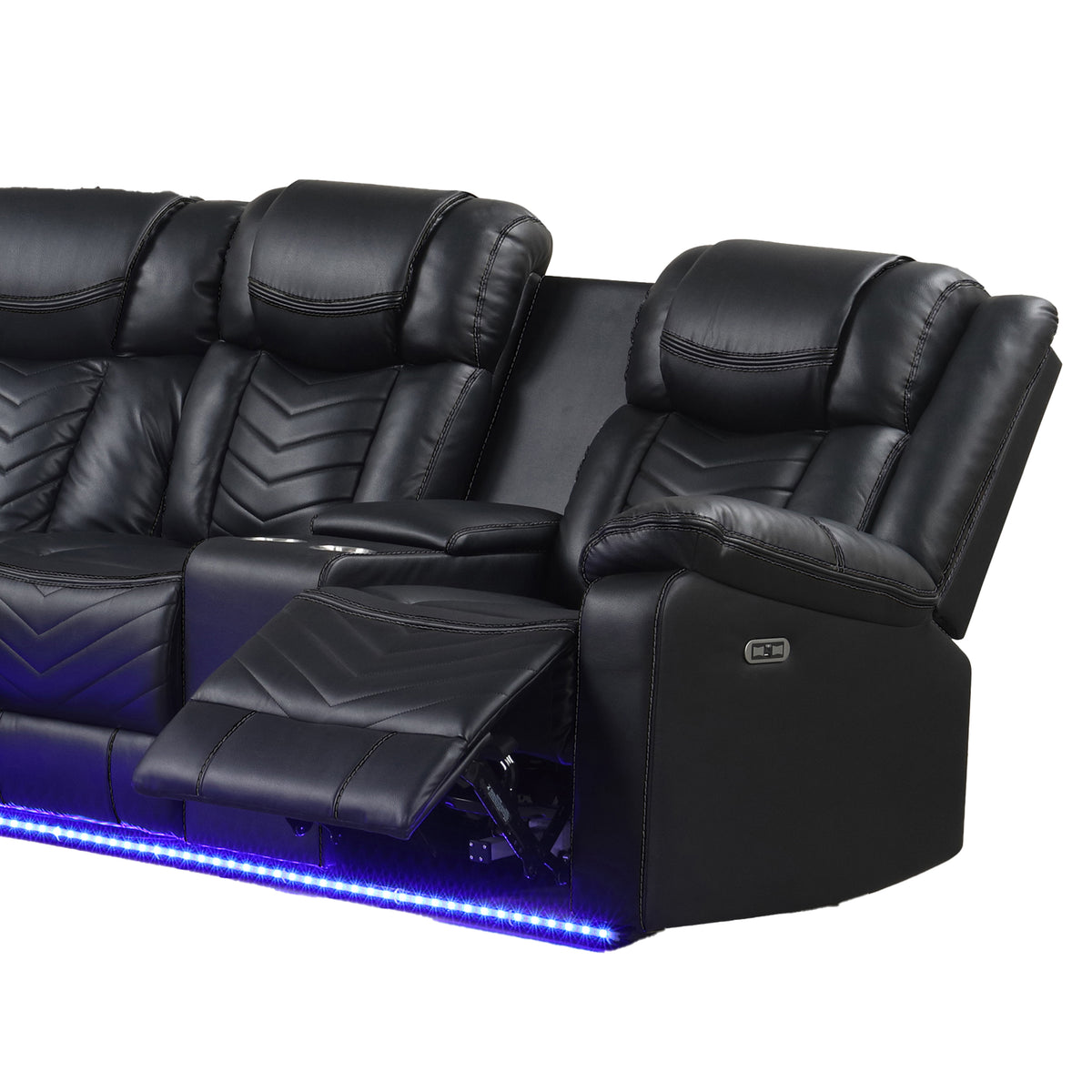 Challenger Black Sectional. Challenger black sectional upholstery, end-seat, or console detail; not a separate full-configuration hero. Additional product view.