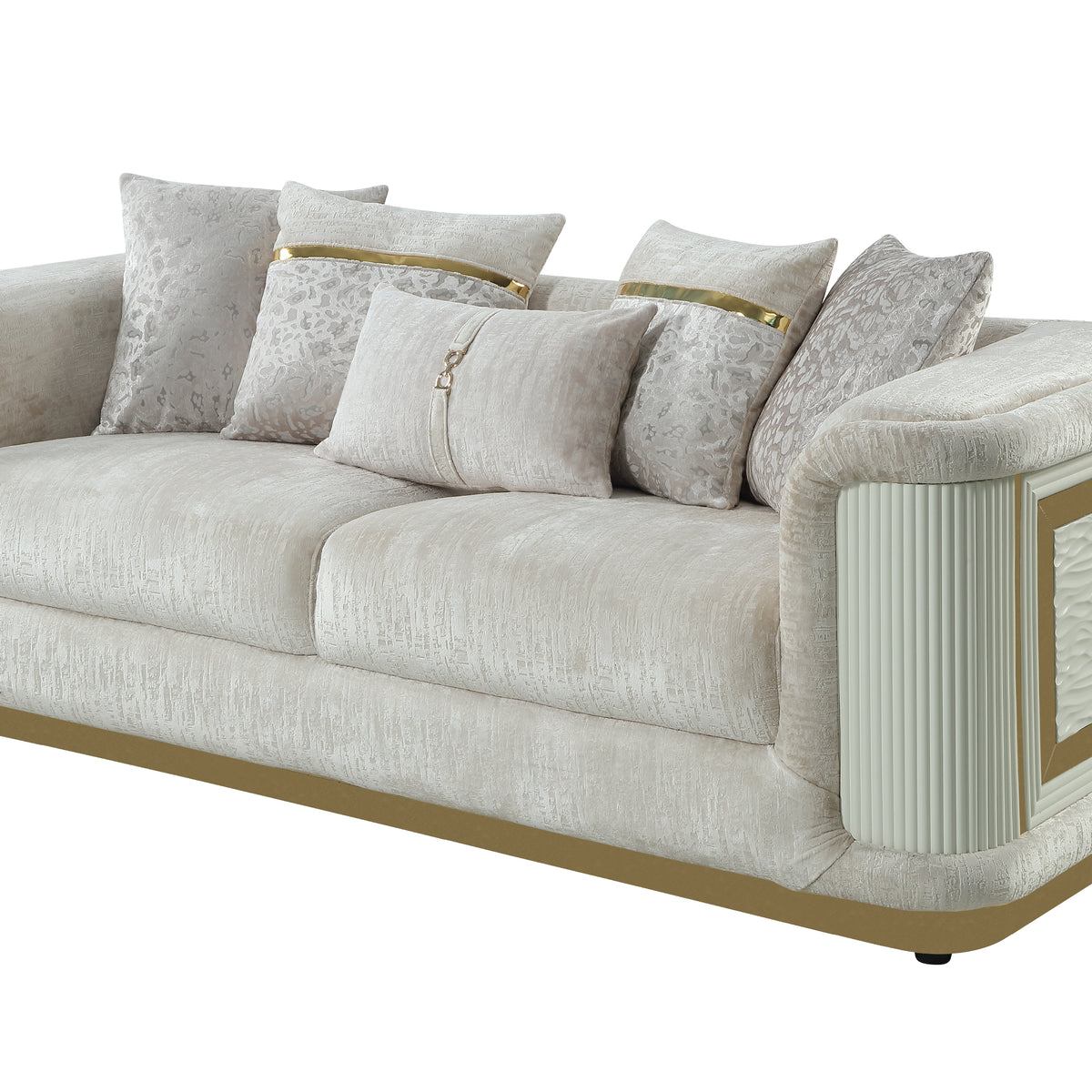 Bona beige seating upholstery and arm detail.
