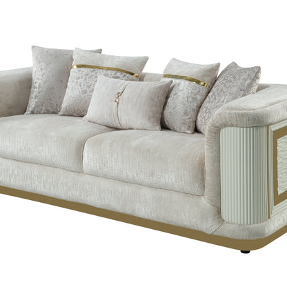Bona beige seating upholstery and arm detail.