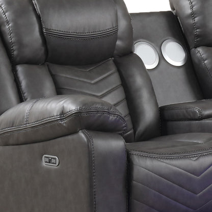 Challenger Gray Sectional. Challenger gray sectional end-seat and console details. Additional product view.