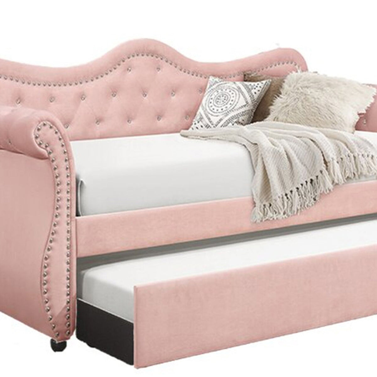 Abby Pink Daybed - bed detail. Shared supplier photo; photographed size is not verified.