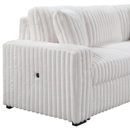 Grande Cream Sectional. Grande cream sectional upholstery, storage and arm details. Additional product view.