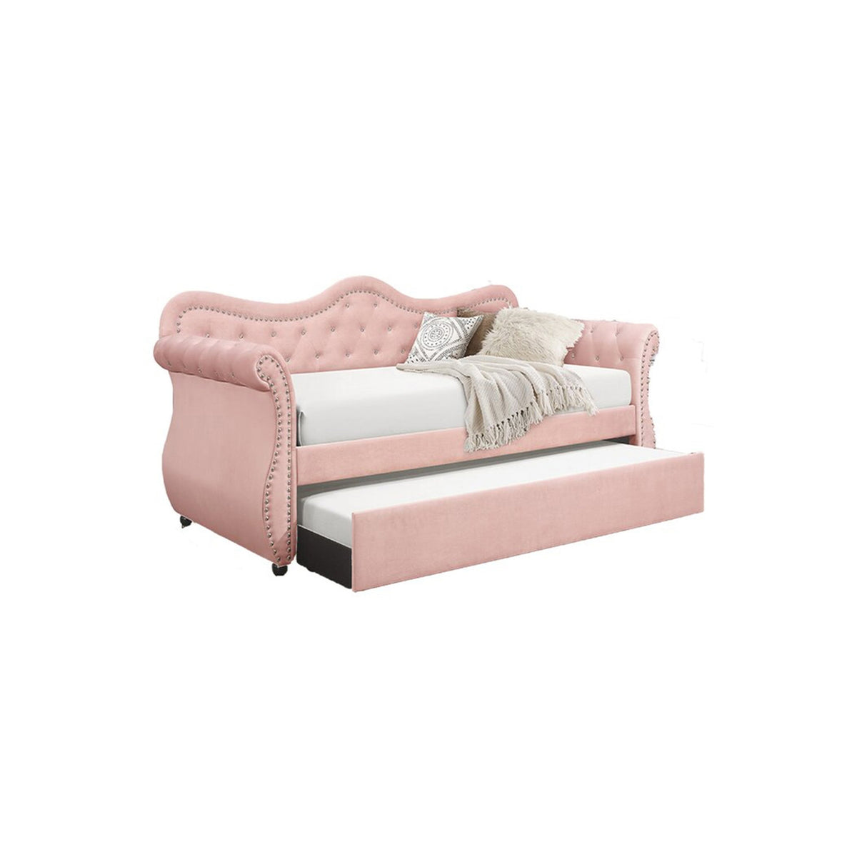 Abby Pink Daybed - bed-only view. Shared supplier photo; photographed size is not verified.