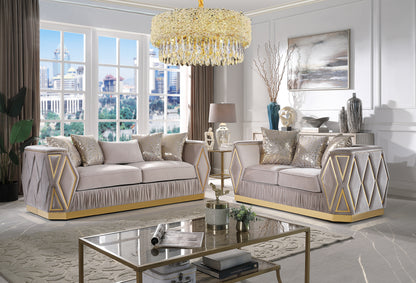 Cavalli Taupe 2-Piece Sofa and Loveseat Set. Includes one sofa and one loveseat.