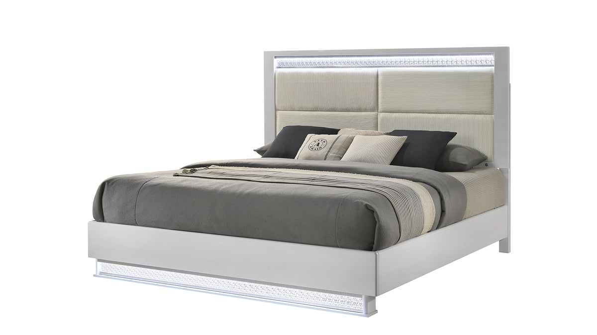 Glam White Bed - bed-only view. Shared supplier photo; photographed size is not verified.