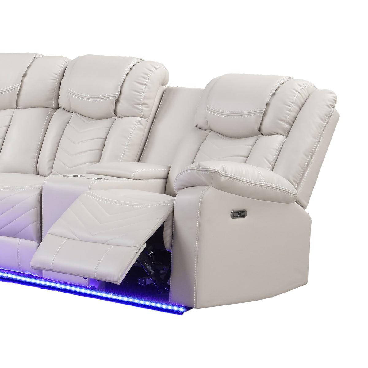 Challenger Ice Sectional. Challenger ice sectional end-seat and console details. Additional product view.