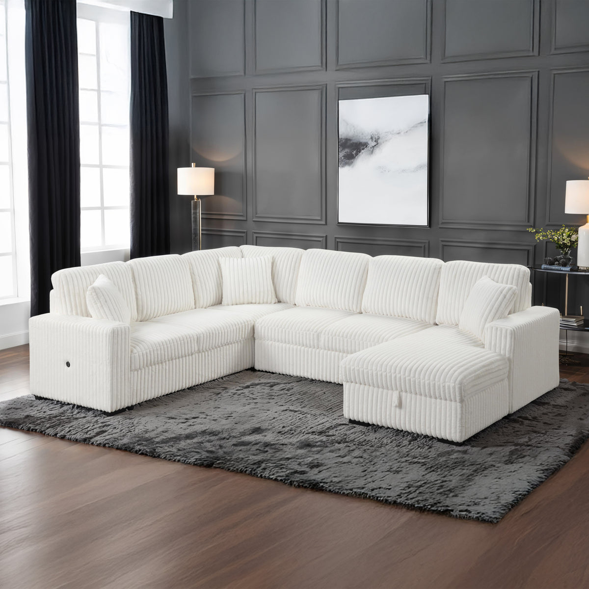 Grande Cream Sectional. Includes the supplier-listed sectional configuration: sofa, loveseat and right chaise.