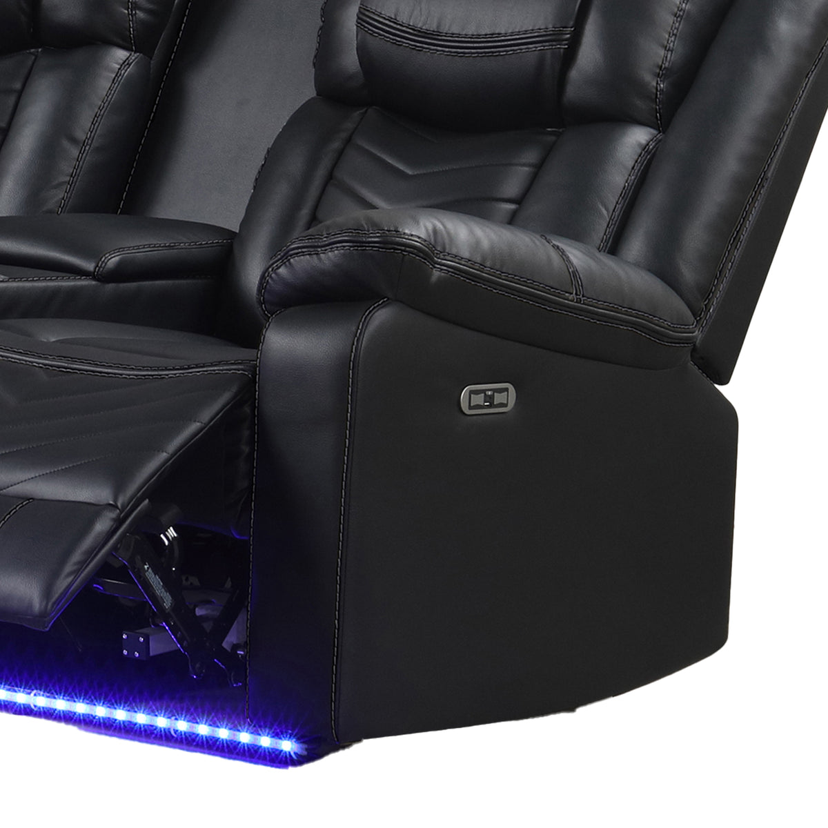 Challenger Black Sectional. Challenger black sectional upholstery, end-seat, or console detail; not a separate full-configuration hero. Additional product view.