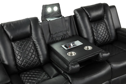 Benz black sofa drop-down center detail.