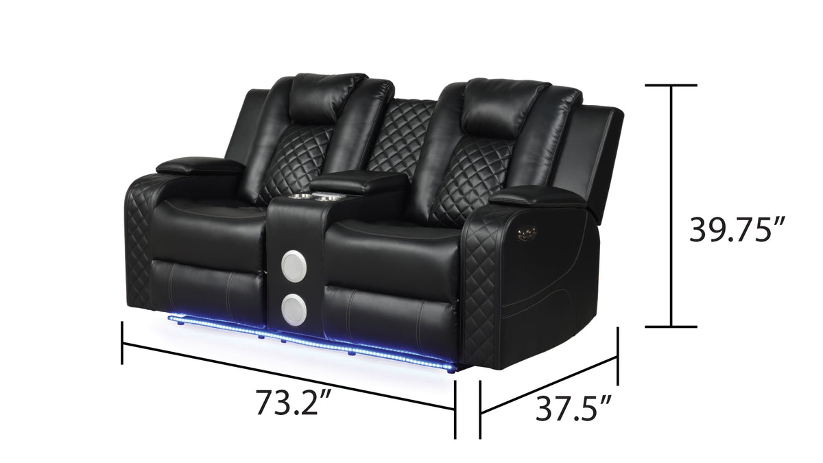 Benz Black loveseat - supplier dimension image.