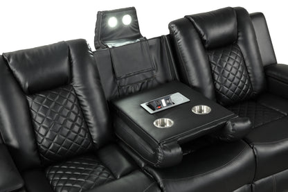 Benz black sofa drop-down center detail.