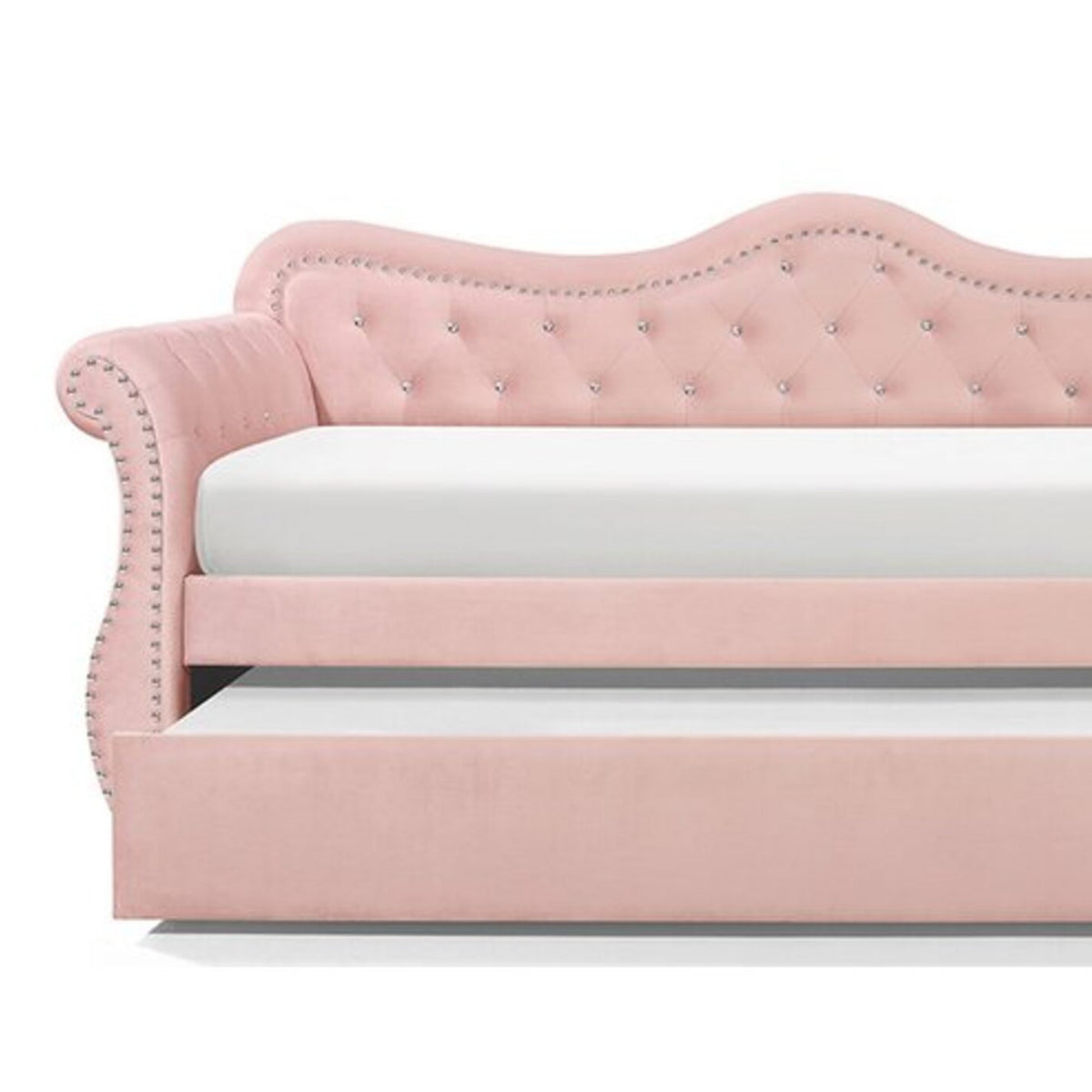 Abby Pink Daybed - bed detail. Shared supplier photo; photographed size is not verified.