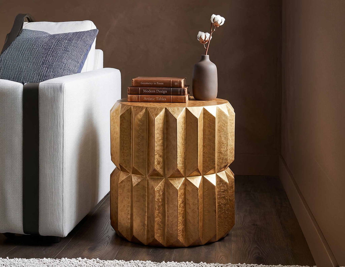 321 Gold End Table in a furnished room setting.