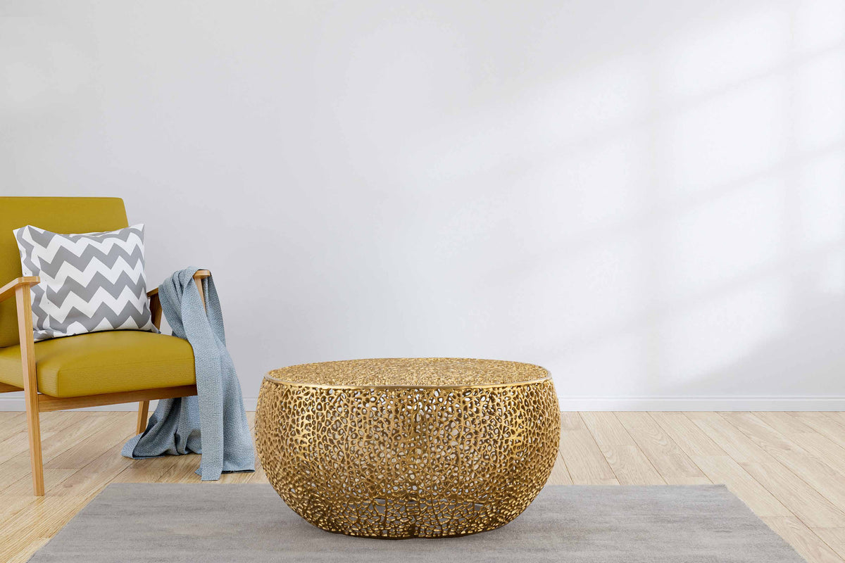 T3502 Gold Coffee Table in a furnished room setting.