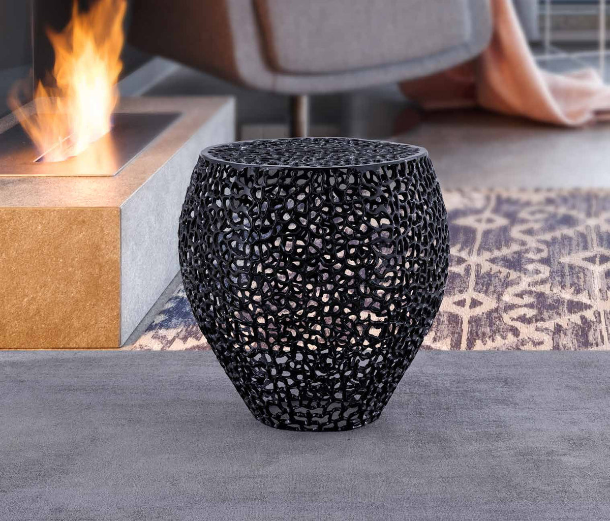 ET3403 Black End Table in a furnished room setting.
