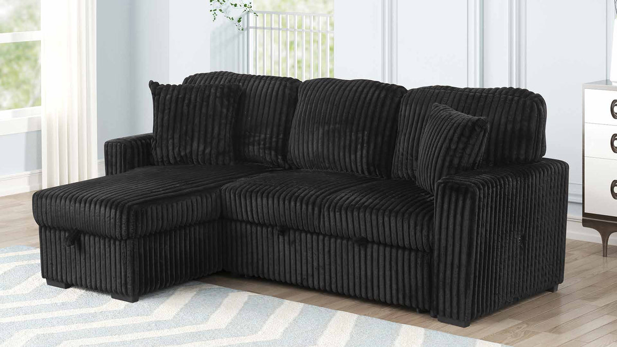 Plush Black sectional shown in a room setting.