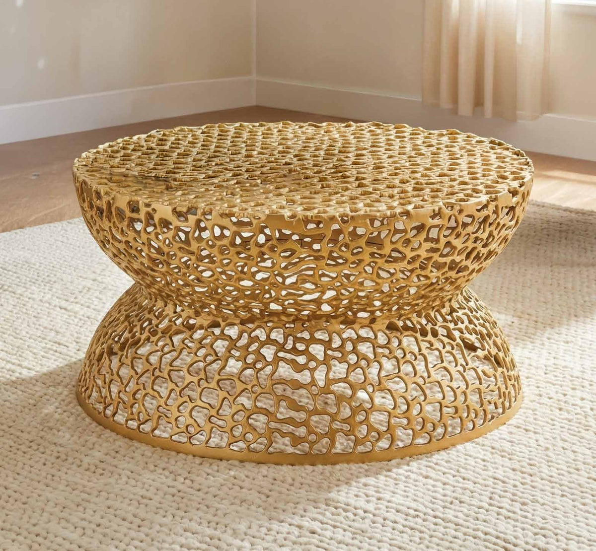 T3704 Gold Coffee Table in a furnished room setting.